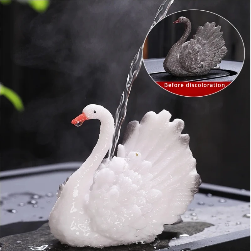 Resin color changing tea pet ornaments Color changing swan tea pet tea table decoration  play ornaments