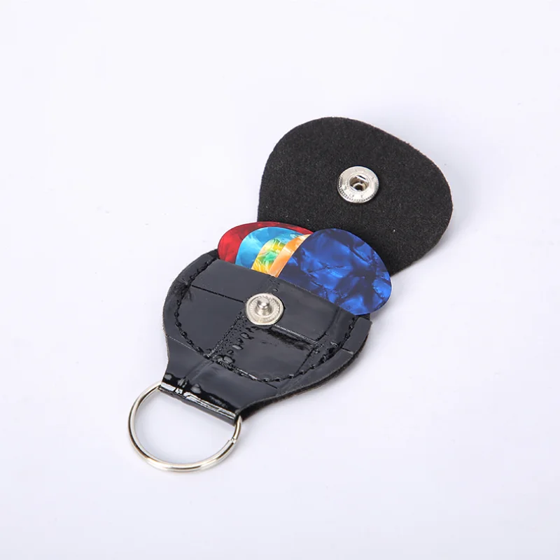 Guitar Picks Holder Keychain Leather Plectrum Storage Pouch Bag Kawaii Keyring Case for Electric Guitar Bass Ukulele Organizer