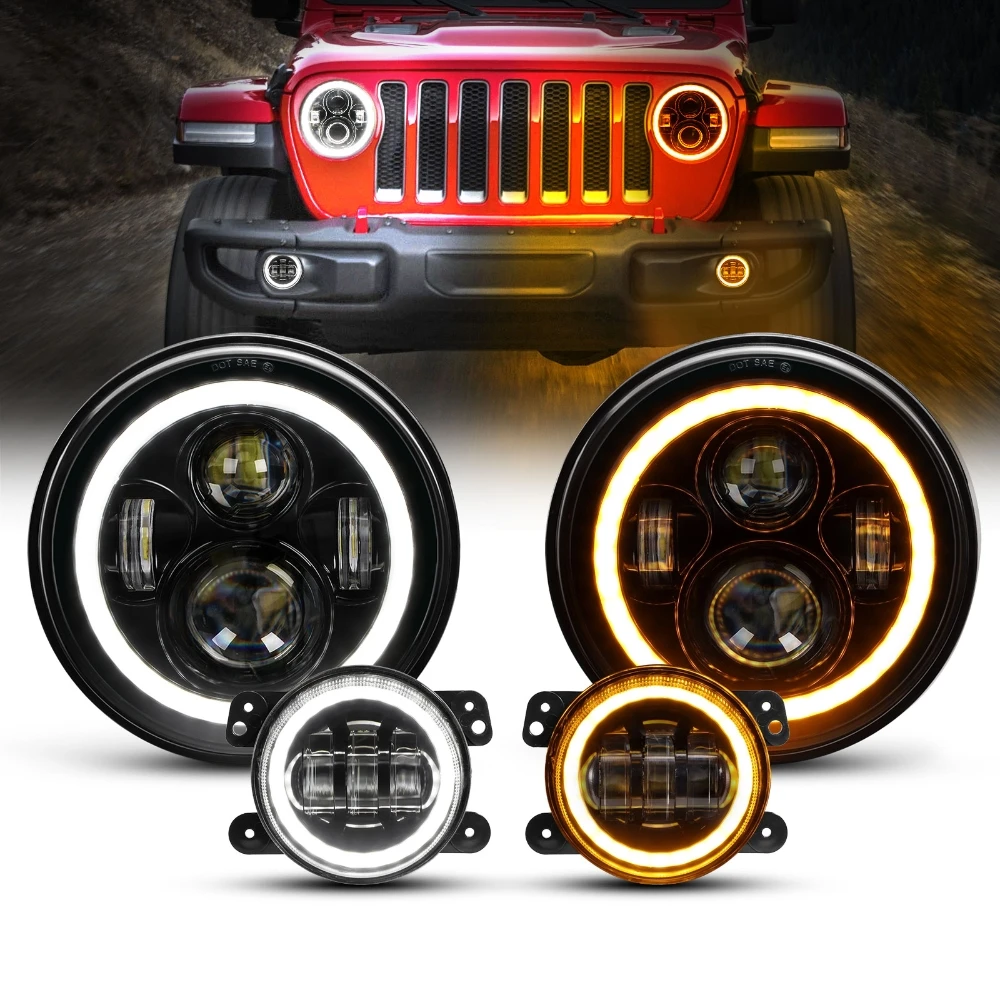 

Для Jeep Wrangler JK 2007-2017 светодиодные 7-дюймовые фары 4-дюймовые противотуманные фары белые DRL дневные ходовые огни Янтарный указатель поворота