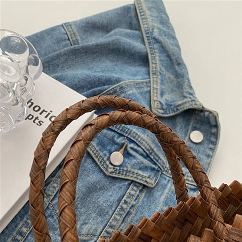 -ABJZ 여성용 여름 토트 핸드백, 대용량 패션 직조 밀짚 쇼핑 여행 가방 여성용