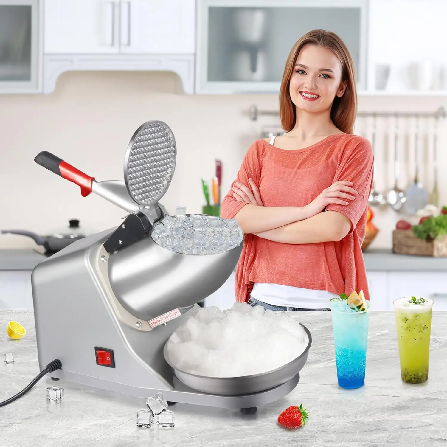 ZENY Electric Ice Crushers 300W 2000r/min w/Stainless Steel Blade Shaved Ice Snow Cone Maker Kitchen Machine (Silver)