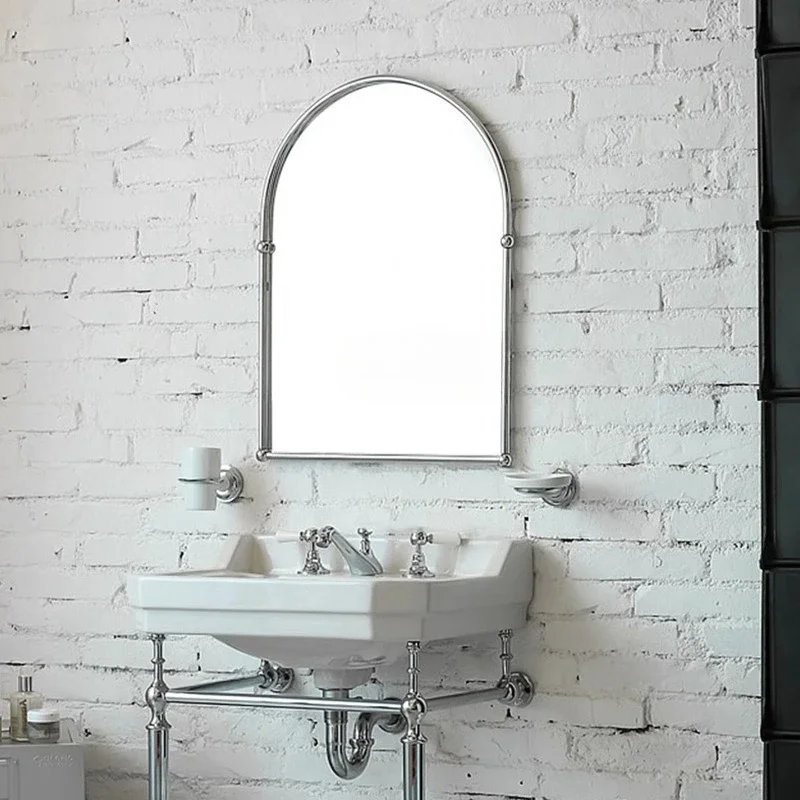 European atmosphere stainless steel light luxury arch mirror bathroom sink wall mounted high definition makeup mirror