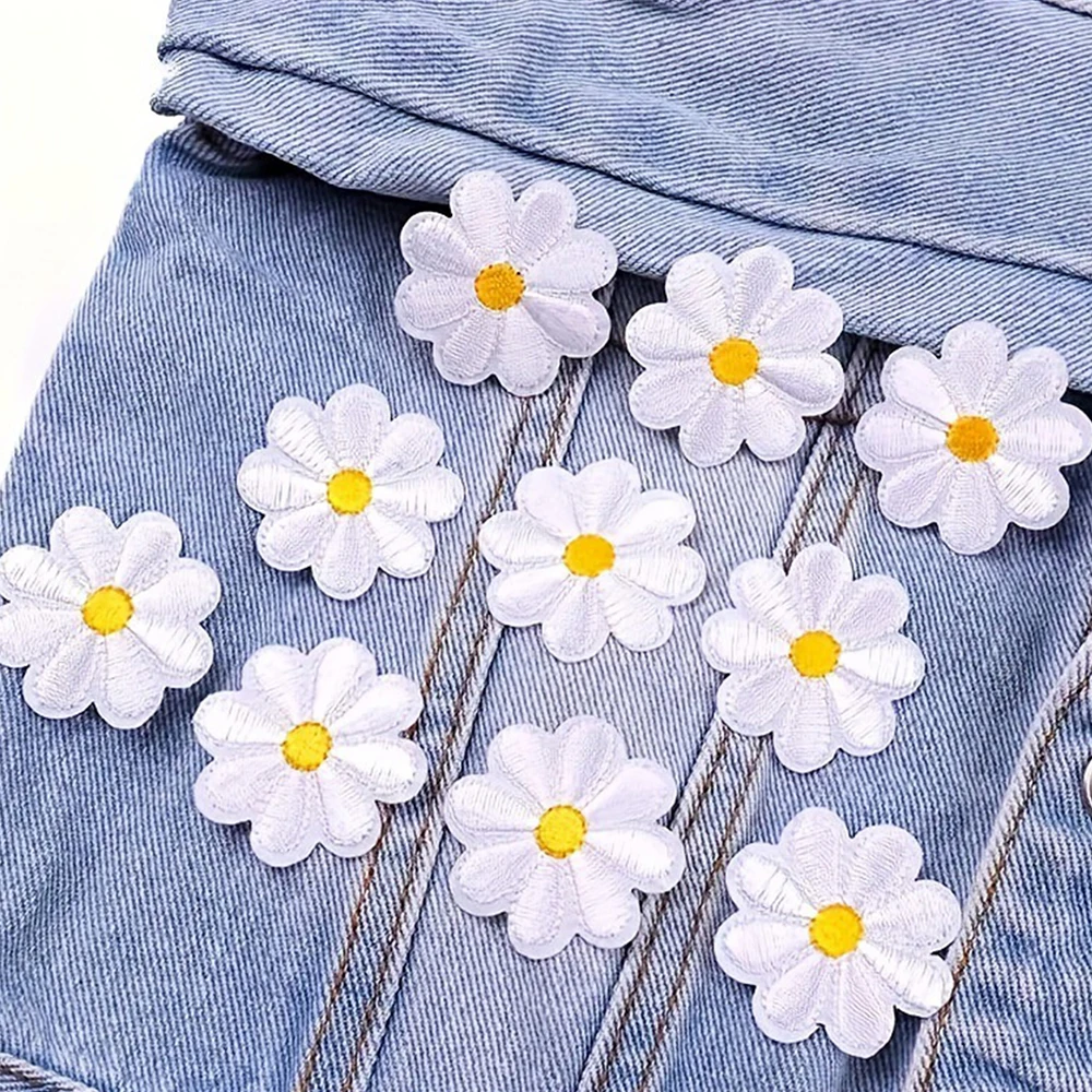 10 pçs remendos de flor de margarida girassol bordado em remendos para roupas jeans sacos chapéus sapatos diy costurar