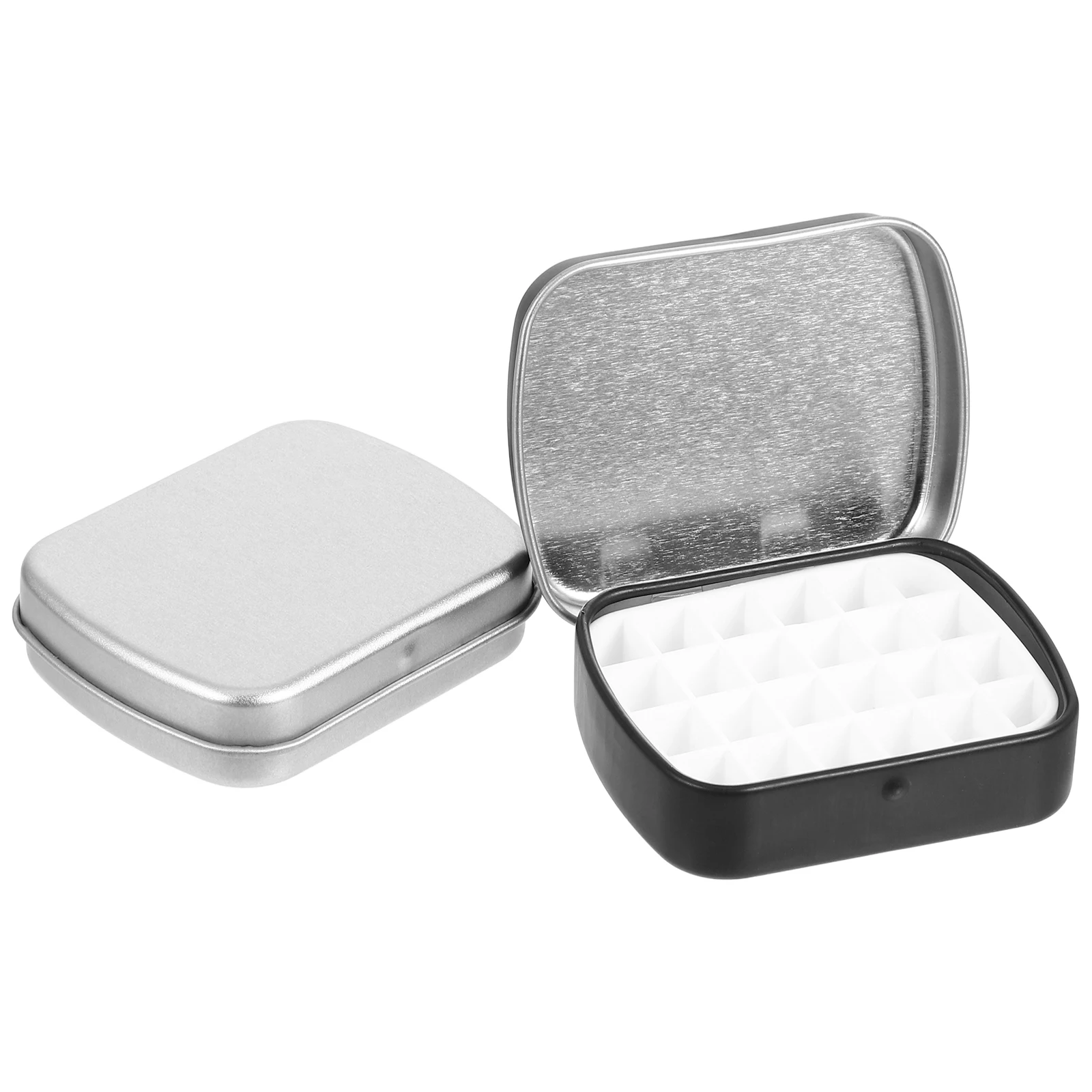 

2Pcs Portable Watercolor Palette Box 24 Compartments Empty Iron Tin Paint Tray Travel Outdoor Sketch Supplies Metal Mixing Tray