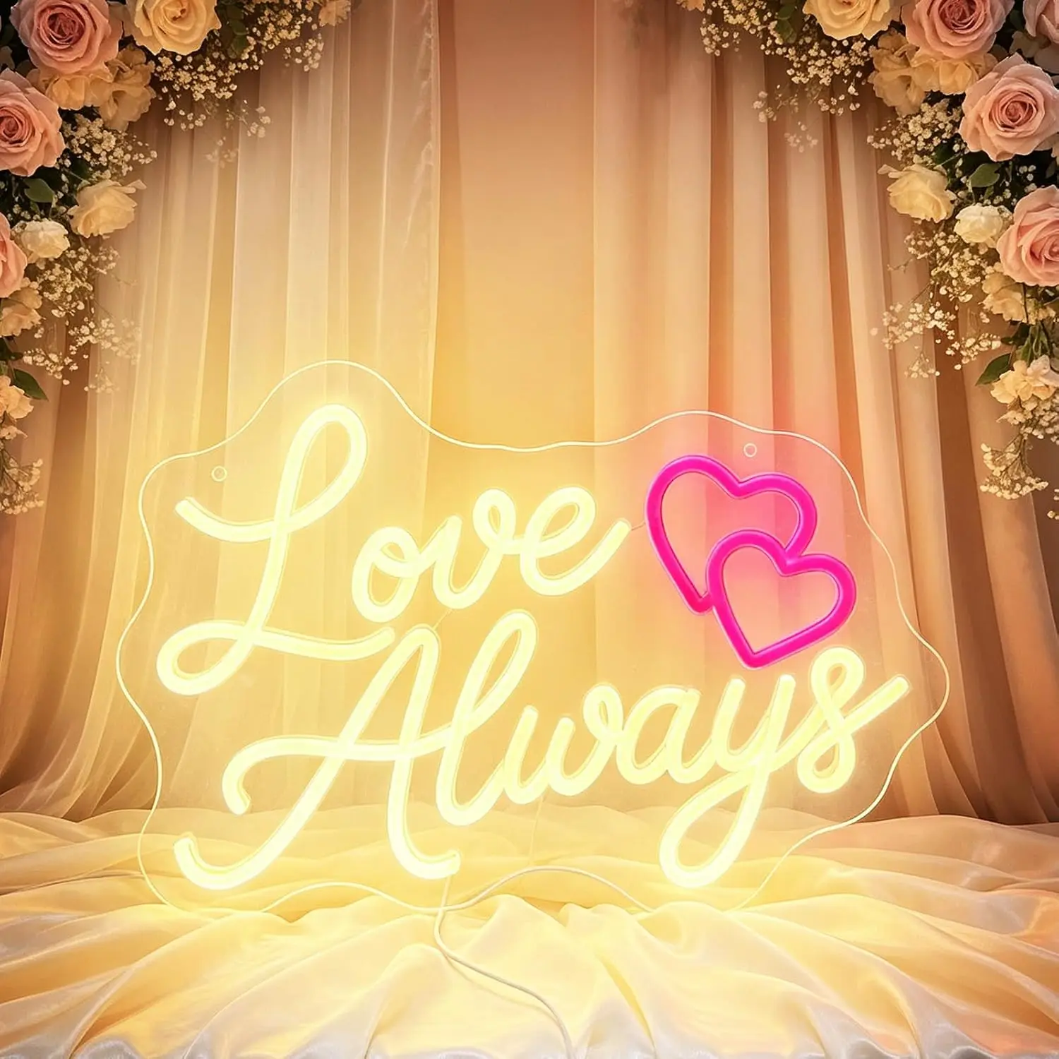 Love Always LED Neon Sign USB Powered Warm Neon Light Wall Decor for Wedding Ceremony Engagement Party Bedroom Wall Art Lamp