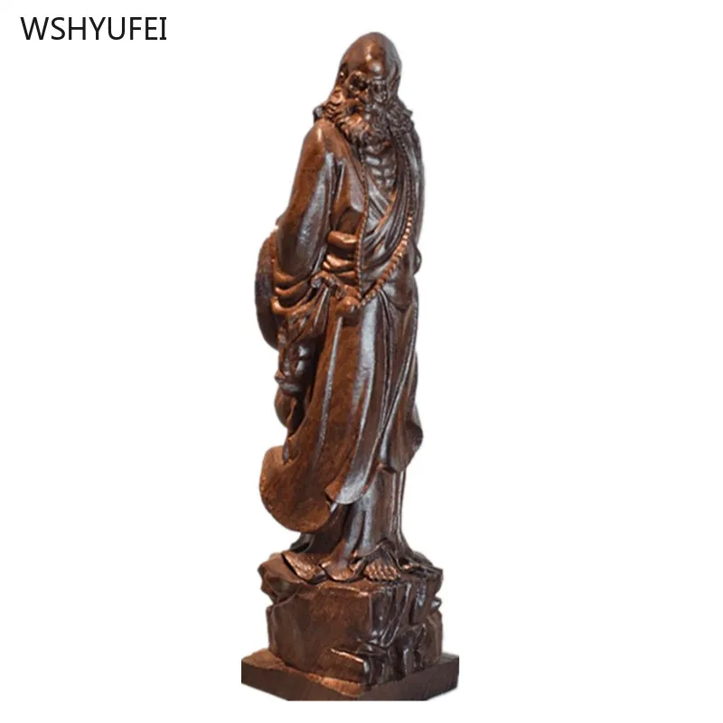 

1 pc Wood carving of the statue of the founder of Dharma living room office bookshelf desktop Home furnishings Chinese Crafts