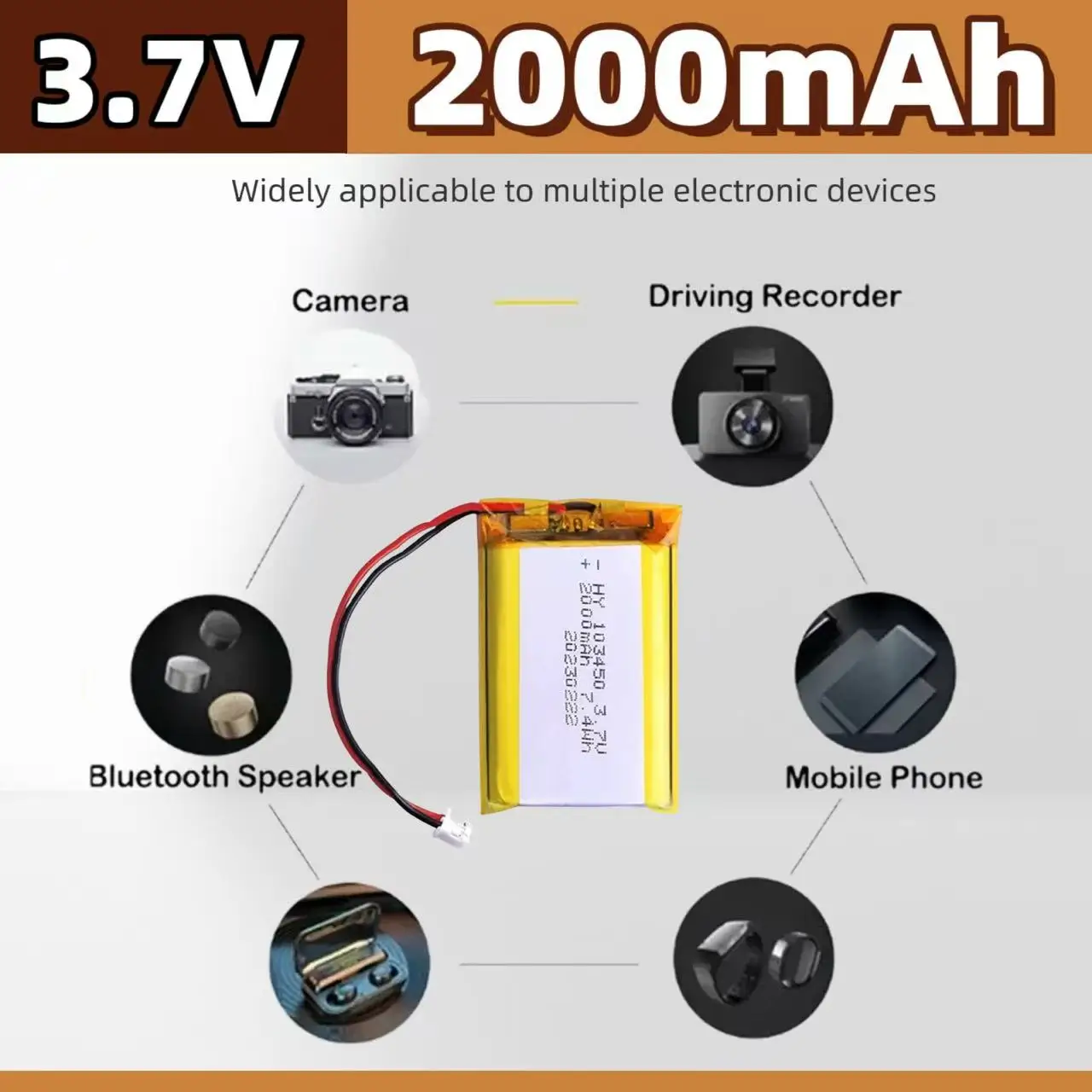 🐰 103450 3.7 فولت 2000 مللي أمبير بوليمر بطاريّة ليثيوم قابلة لإعادة الشحن PH 2.0 مللي متر 2pin التوصيل للكاميرا لتحديد المواقع الملاح MP5 قدرة #5