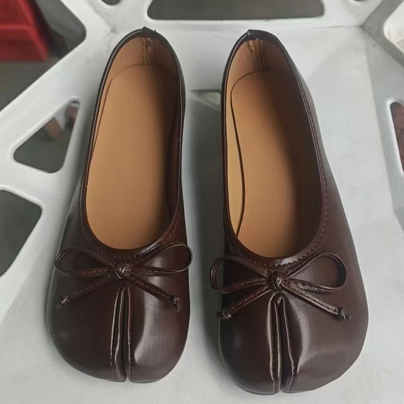 Zapatos planos de verano para mujer con lazo, estilo Tabi Ninja, con punta de cerdo, para personas que buscan comodidad, tipo pezuña de caballo, mocasines de dedo dividido, zapatillas.