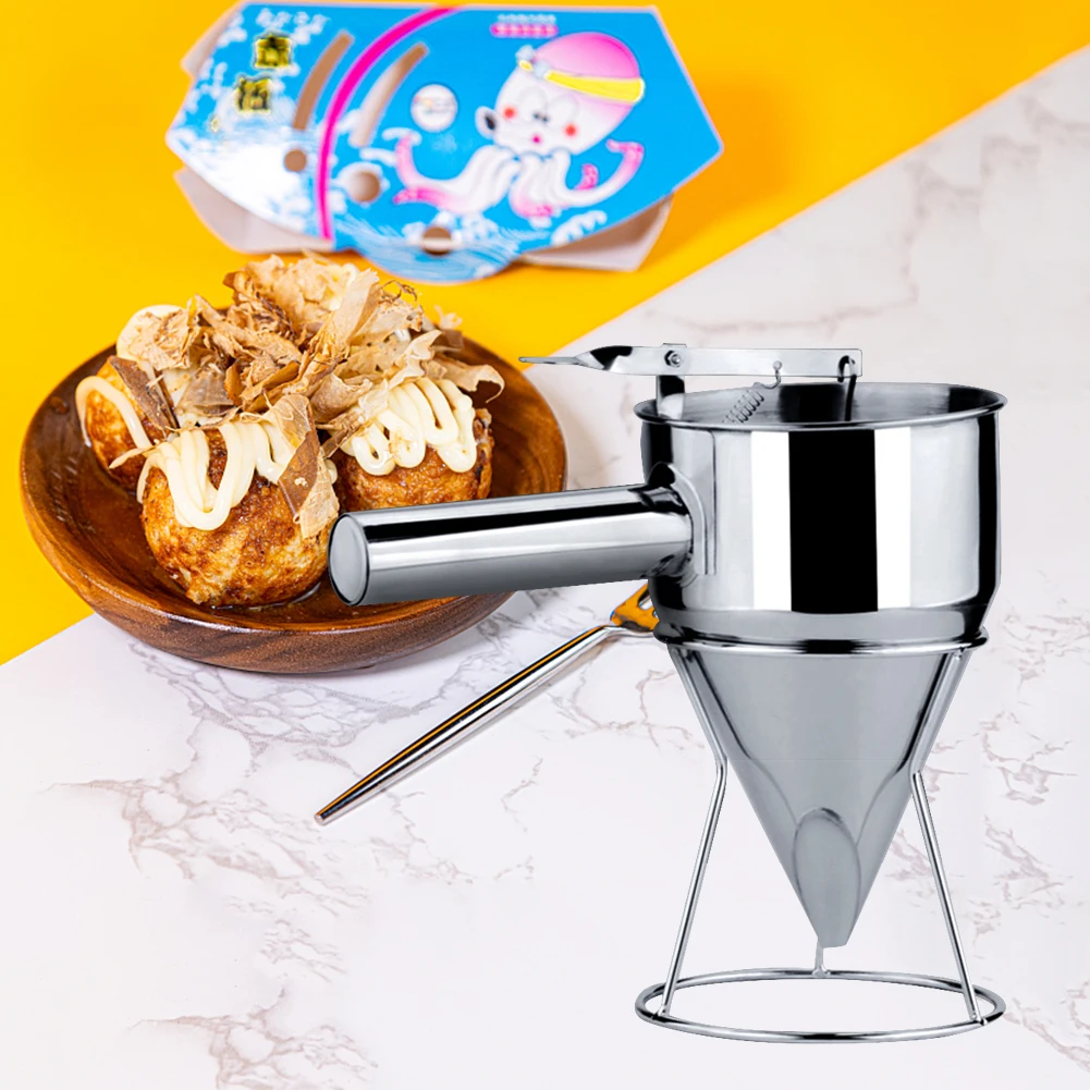 Dispensador de embudo de acero inoxidable, fabricante de batidos de Magdalena panqueque, herramientas de bola de pescado de pulpo, Gadgets prácticos