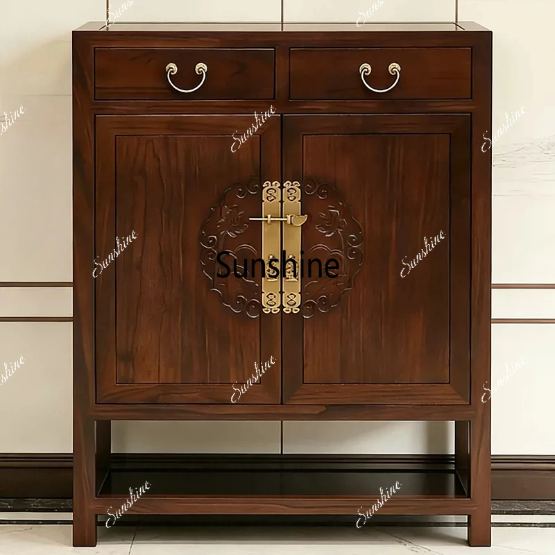 

Zen antique entrance cabinet New Chinese double door shoe cabinet Living room solid wood storage cabinet