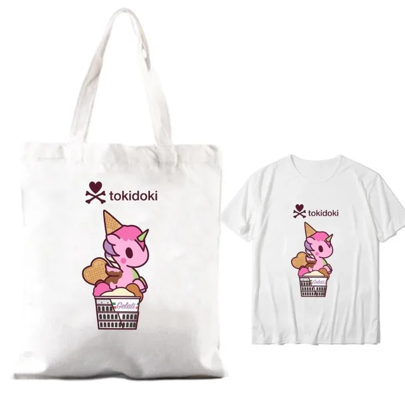 Kawaii Tokidokis Unicorn Women Shoulder Bags Couple Combination Clothes Short Sleeve Collar Fashion T shirt Man Cotton