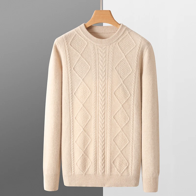 

Knitted wool pullover crew neck sweater 100% wool solid color top men's loose thickened base layer for autumn and winter new woo