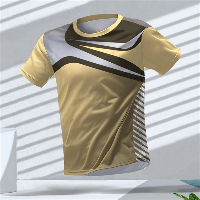 Men Sports Short Sleeve T-Shirt Quick Dry High Elastic Orange Gradient Stripe Geometric Print Breathable Slim Training Top view 5