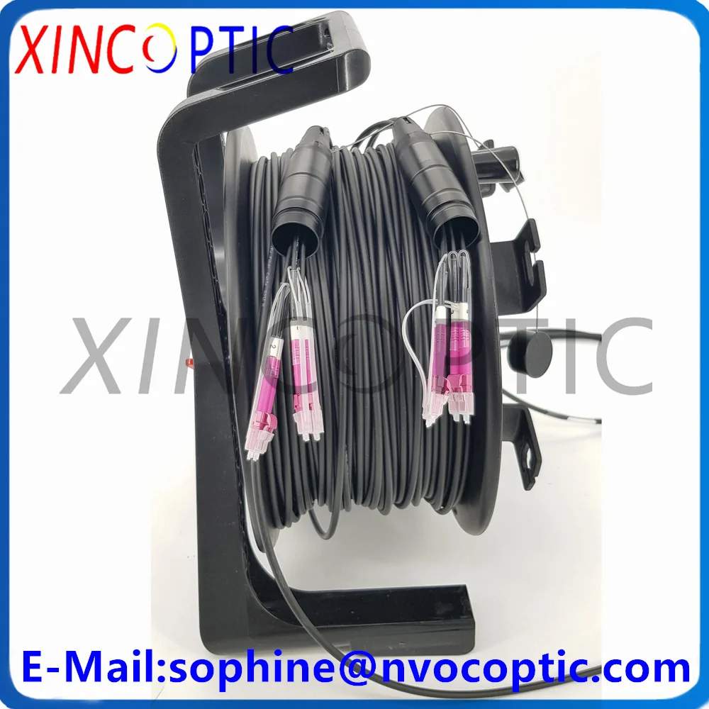 

OM4,4Core,G657A1,150/200M 5.0mm TPU Armored Black Cable,IP67 4C PDLCUPC Fiber Optic Patch Cord Connector With PCD310 Reel/Coil