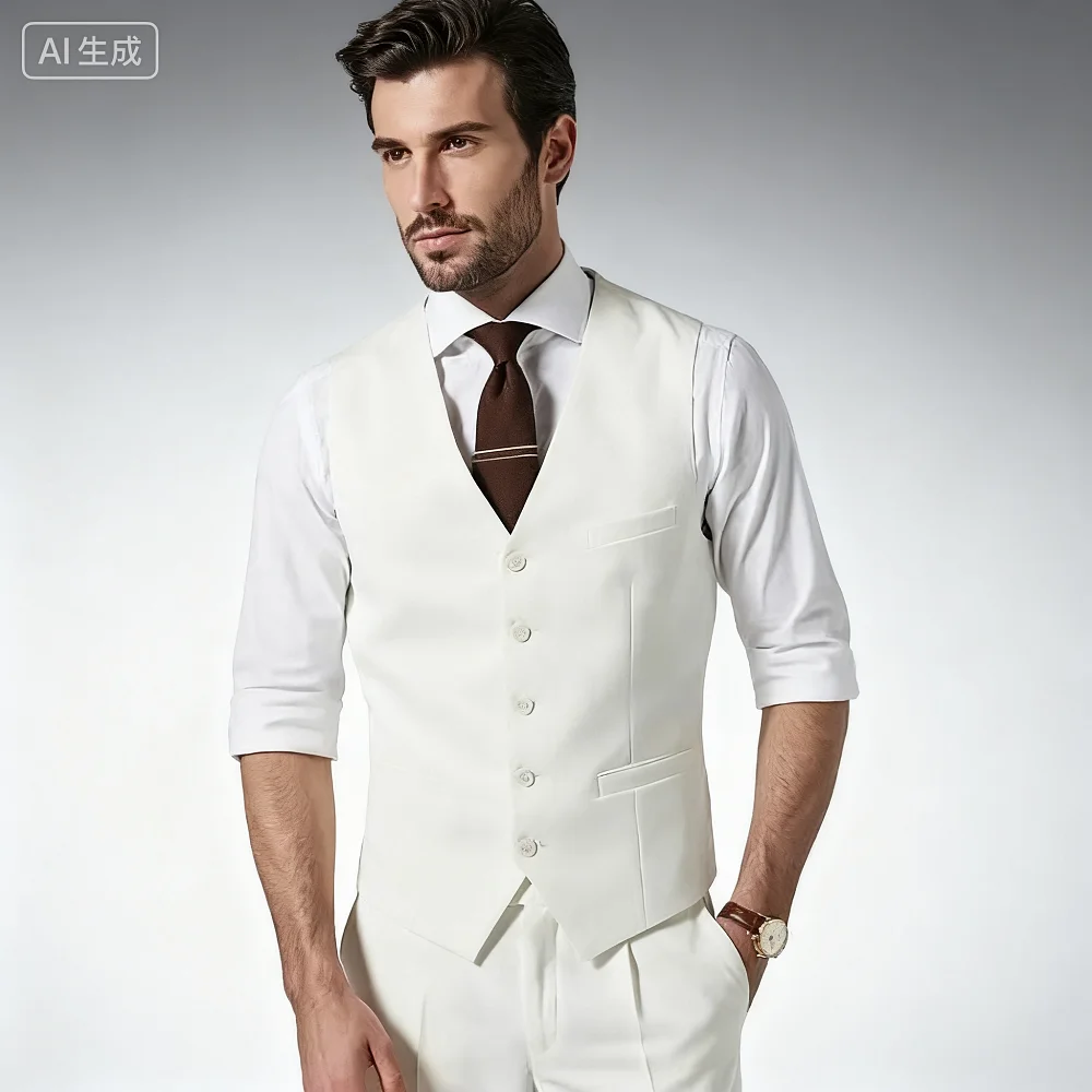 

Мужской однотонный жилет, повседневный модный жилет без рукавов, тонкий пляжный выпускной бал, тройной цельный стиль для вечеринки и свадьбы