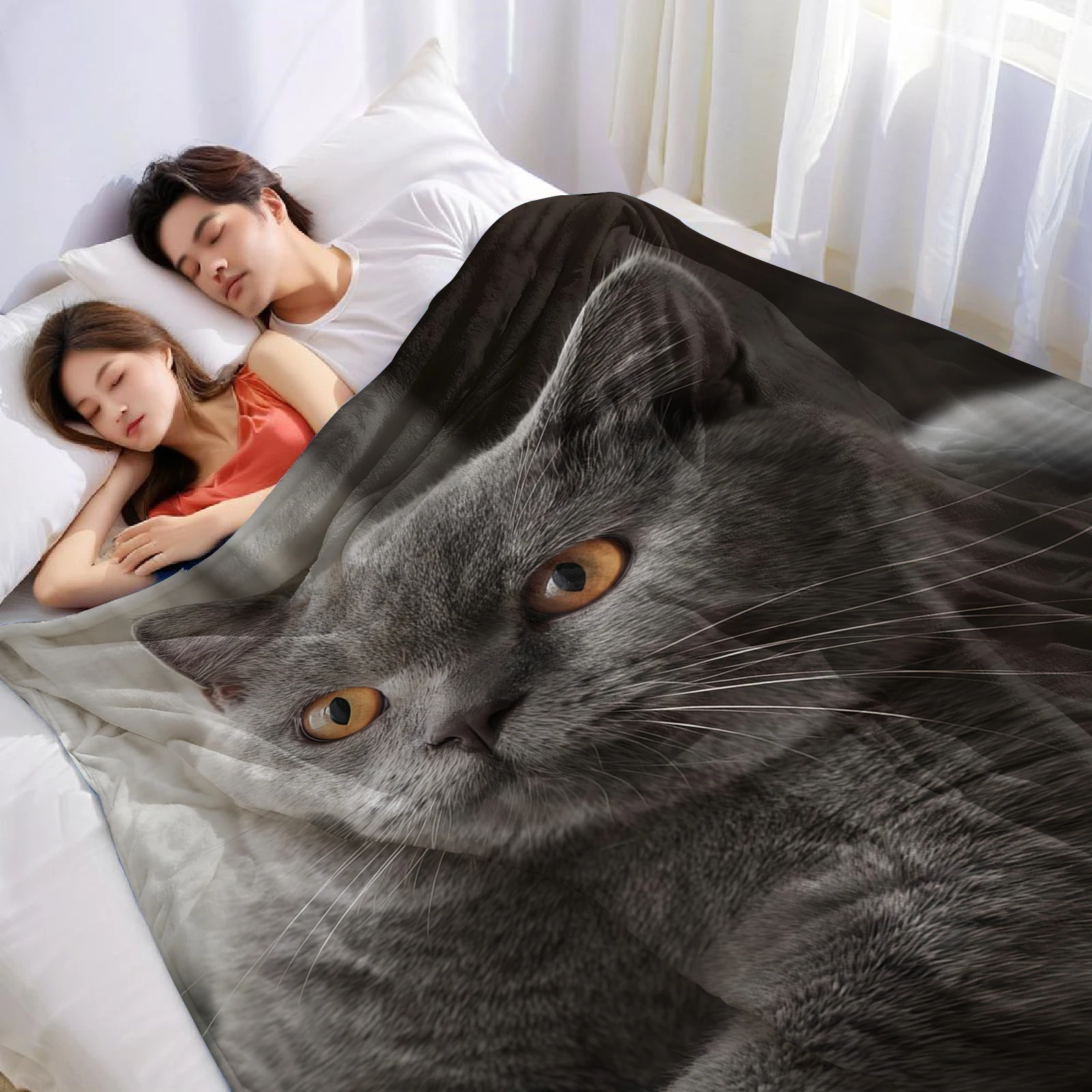 Blue Gray British Shorthair Christmas Fleece Throw Blanket Soft Warm Cozy Xmas Home Decor for Bed Sofa Couch Holiday Present