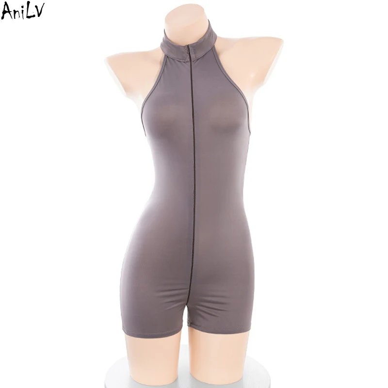 AniLV Fitness Yoga Teacher Bodysuit Uniform Role Play Women Zipper Crotch Opening Sexy Lingerie Erotic Pajamas Costumes