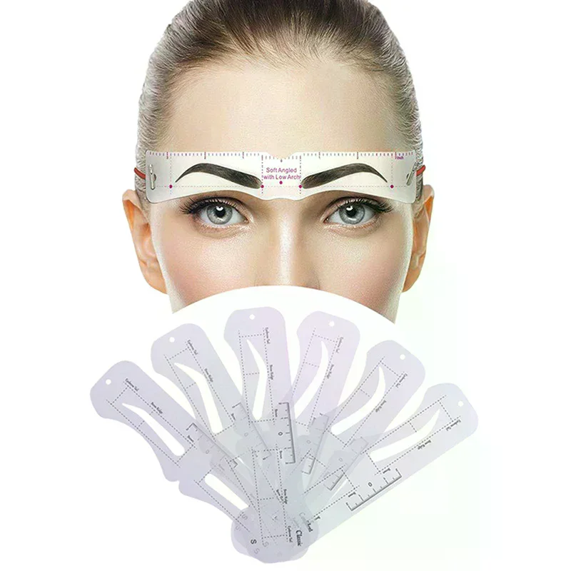 Up Tools for 6 Style Fixable Eyebrow Stencil Grooming Shaper Template Reusable Stickers Make Eye Brow Stamp Cosmetic