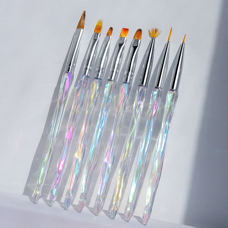 Misscheering 8pcs/set Aurora Acrylic Nail Art Painting Pens for Nail Design Soft Slender Brush Gradient Gel Drawing DIY Brush