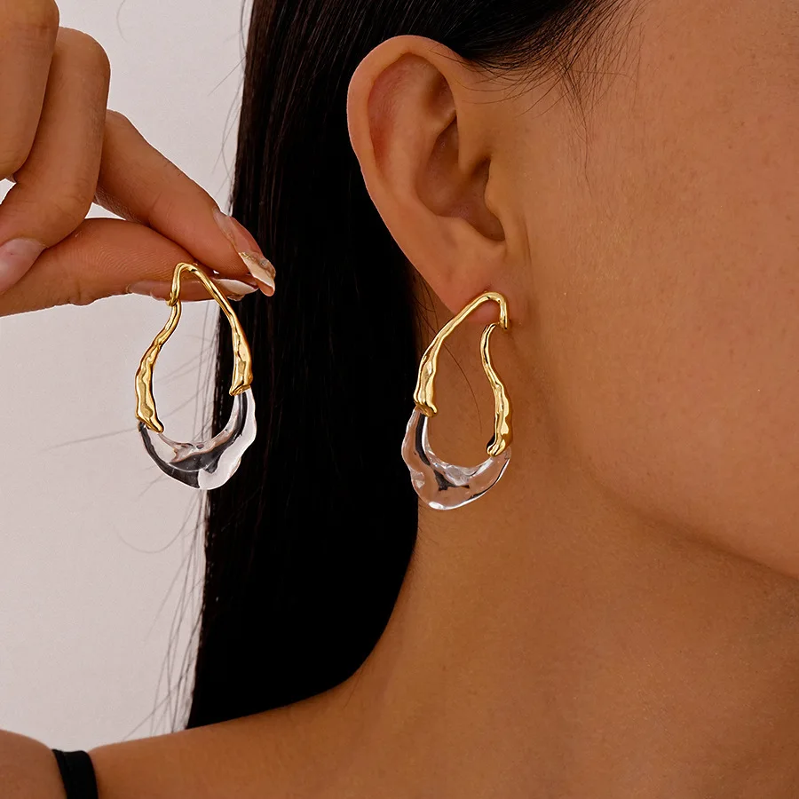 Vintage Irregular Teardrop Earrings for Women New Fashion Statement Transparent Waterdrop Ear Stud Jewelry Party Valentine Gift