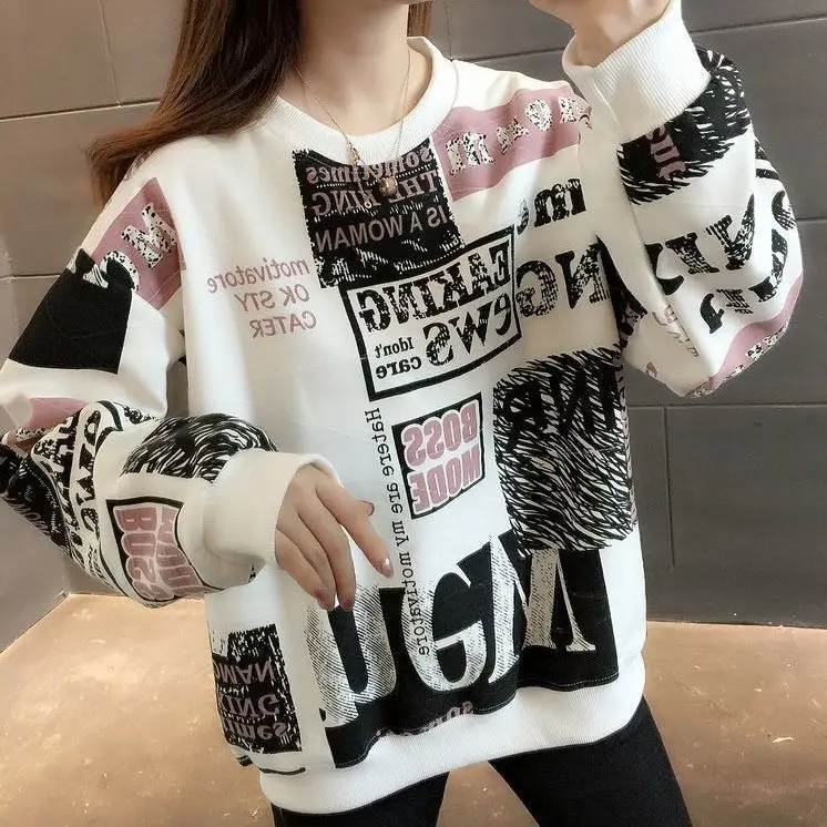 Long Sleeved Loose Plus Size Fashionable Age Reducing Hoodie New Style for Chubby Girls Retro Western-style Casual Solid Color