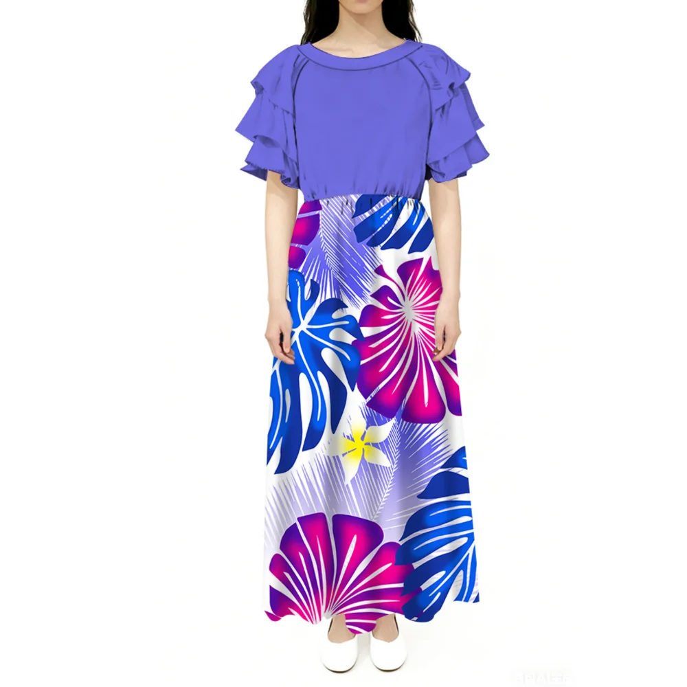 

Polynesian Island Ladies' Fashionable Round-Neck Floral Print Dress Pacific Island Retro Festival Party Elegant Evening Dress