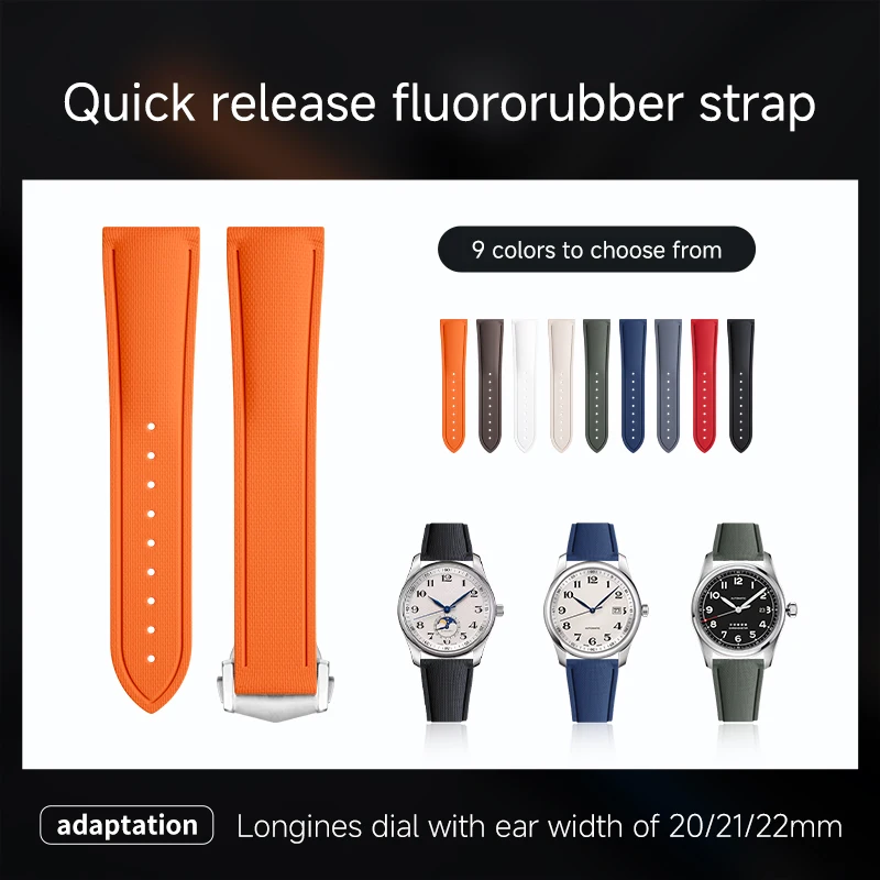 Quick Release Fluororubber Watch Strap for Longines Master Conquest Flagship Record Spirit Elegant Series Replacement Watch Band