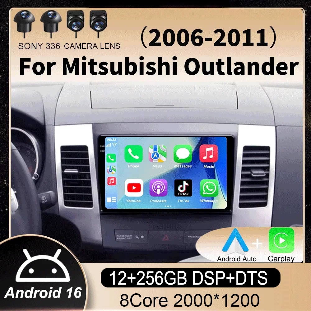 

Android 16 For Mitsubishi Outlander 2006-2011 Peugeot 4007 Citroen C-Crosser Car Radio Multimedia Player Carplay GPS Stereo QLED
