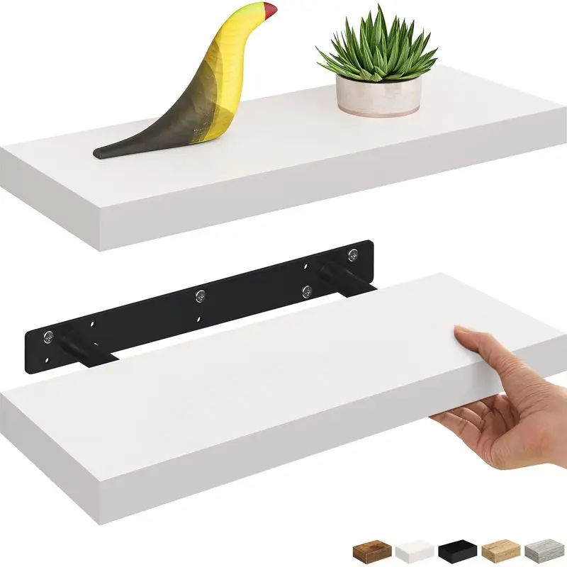 Wooden Floating Wall‑Mounted Display Shelf, Invisible Bracket Hanging Storage Rack, Decorative Wall Bookshelf for Living Room