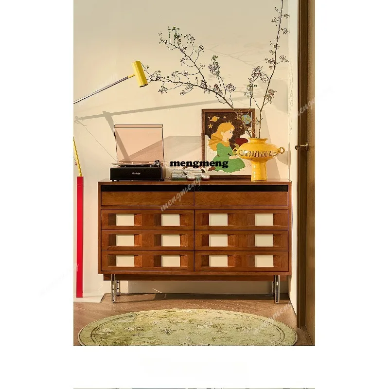 Side cabinet integrated storage against the wall Cherry wood porch cabinet Living room solid wood storage Short cabinet