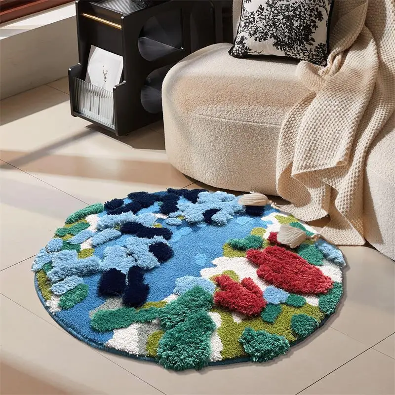 

Moss Art Tufted Carpet Kids Room 100CM Ocean Round Rug Bedroom Home Sofa Coffee Table Floor Mat Soft Computer Chair Area Rug