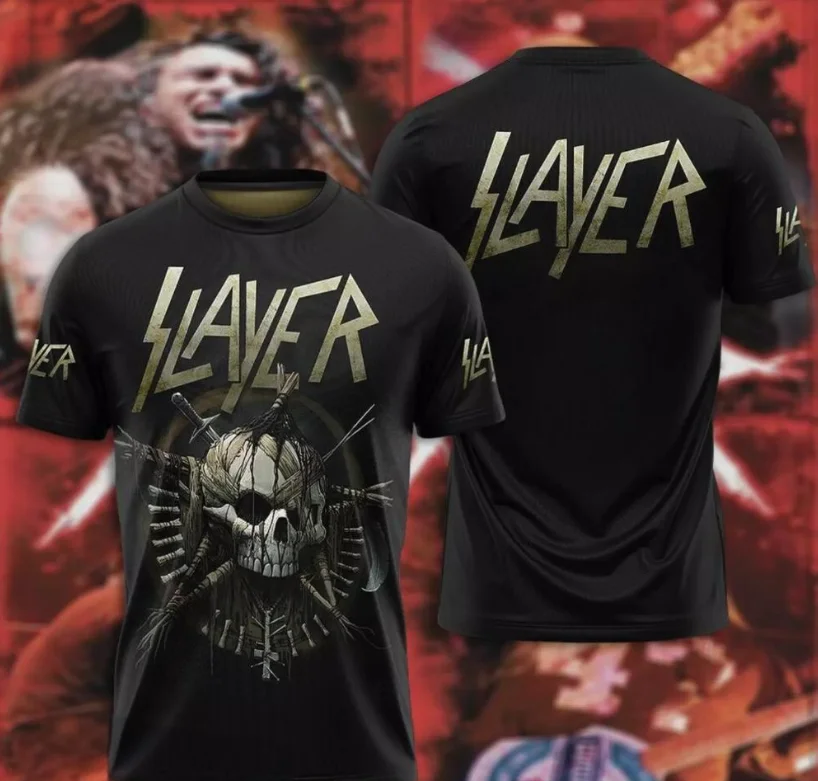 3D-geprint T-shirt van Metal Rock Band Slayer Heren T-shirt, Hiphop Street T-shirt, Modieus topje met korte mouwen