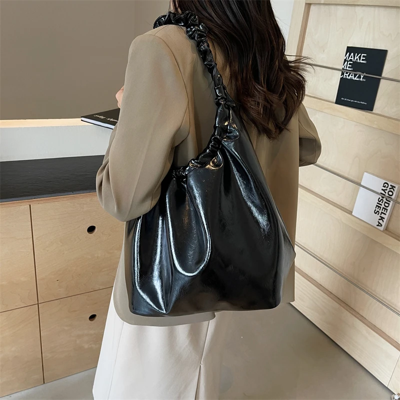 LEFTSIDE Design Big PU Leather Shoulder Bags for Women 2024 Y2K Designer Korean Fashion Handbags and Purses Trend Underarm Bag