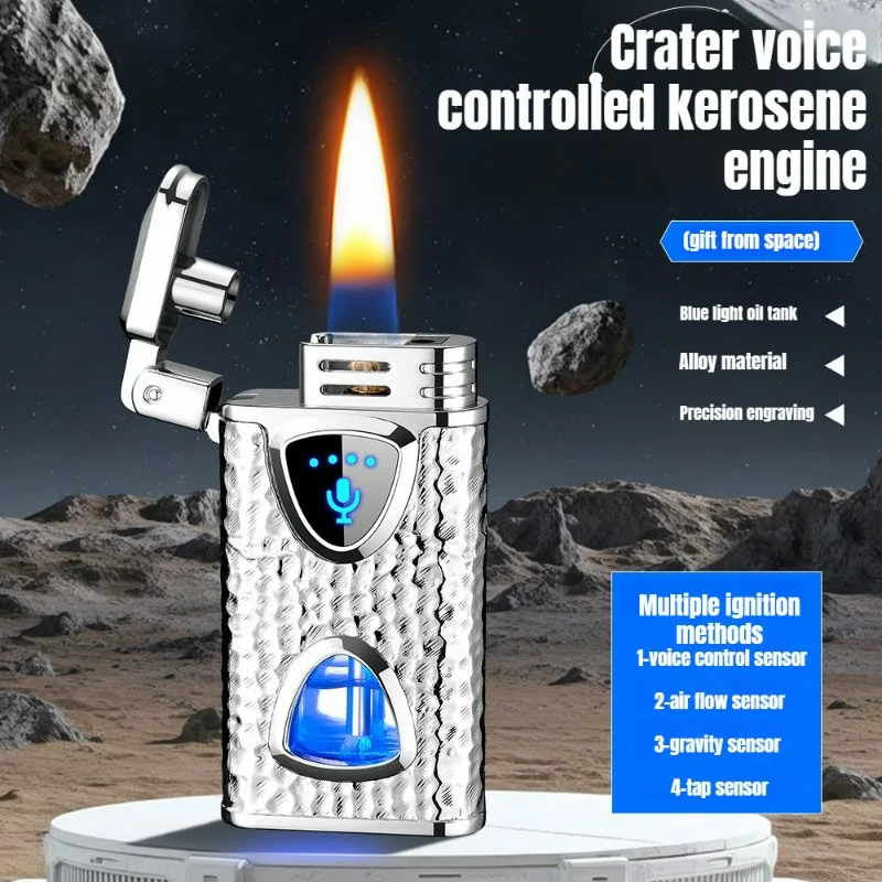 

New Trendy Black Technology Voice Controlled Kerosen Lighter, Metal Relief Body, Open Flame Kerosen Machine, High-end Gift