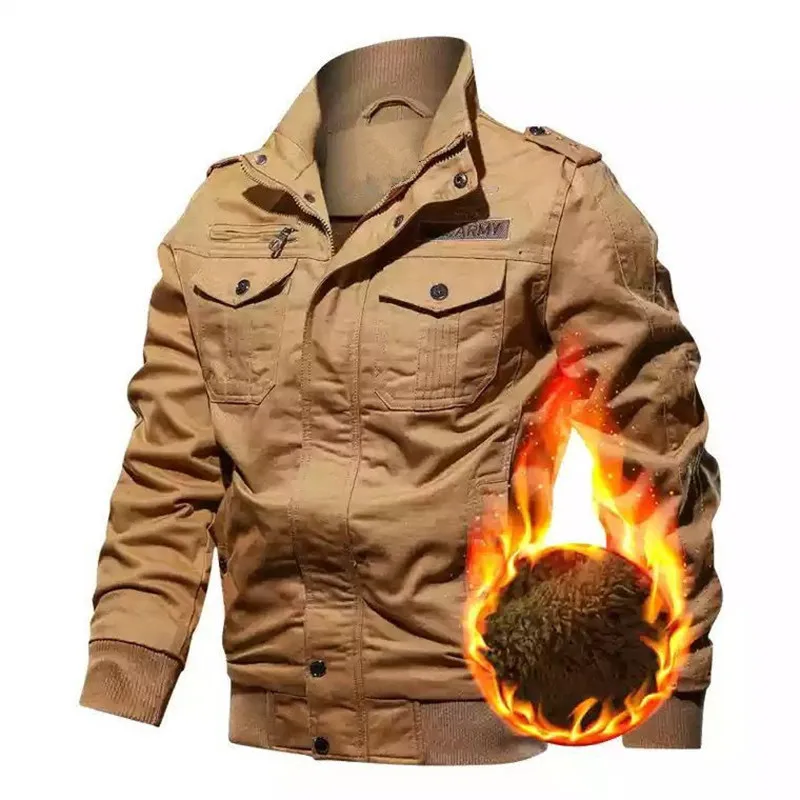 2024 Lapel Pocket Long-sleeved Men's Fleece Jacket Jacket Loose Tooling Patch Bag Autumn And Winter Casual Fashion Top
