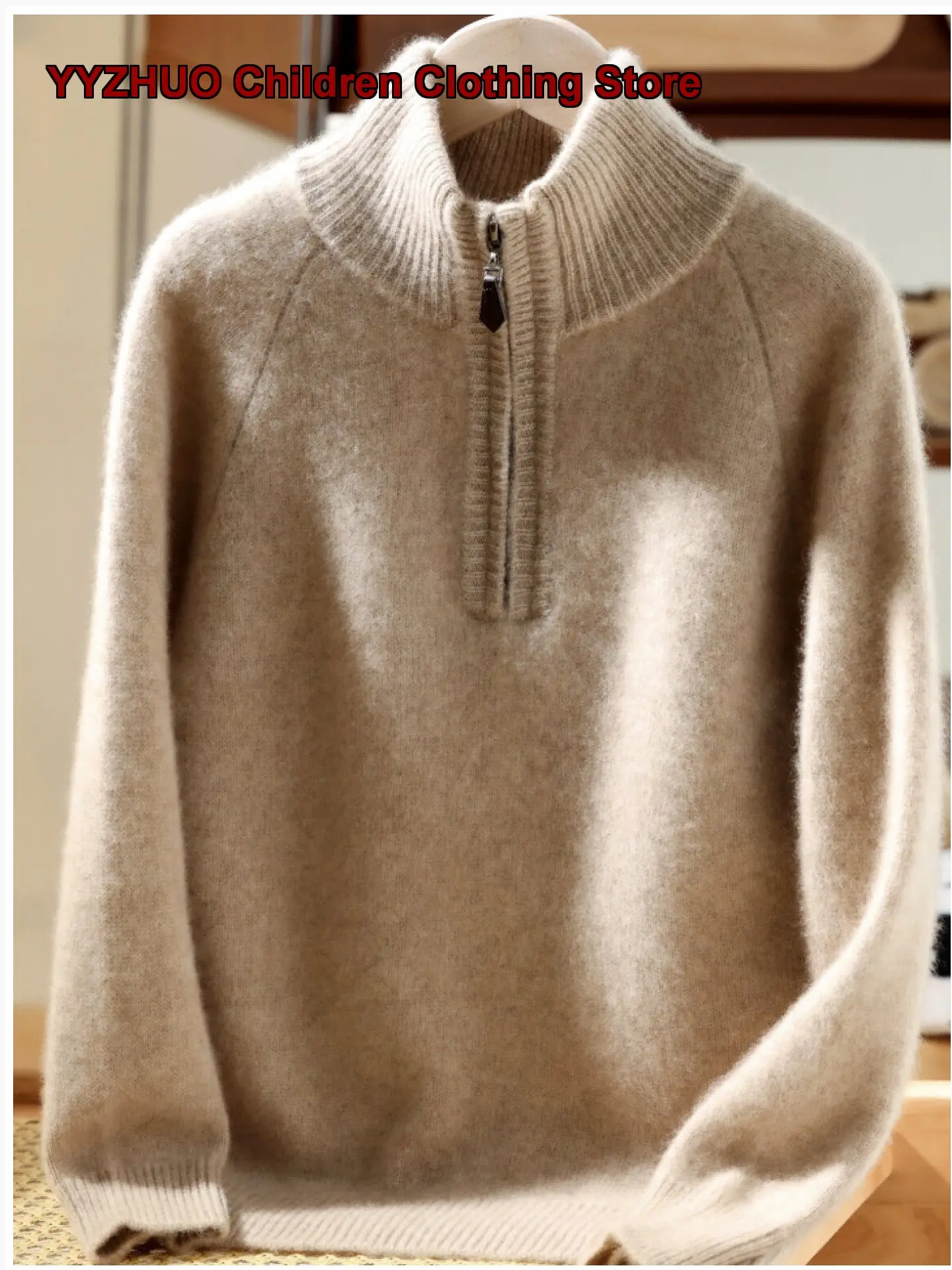 Kids Half-Zip Pullover Sweater Boys Girls Autumn Winter Thickened Cashmere Knit Top Base Layer Older Kids