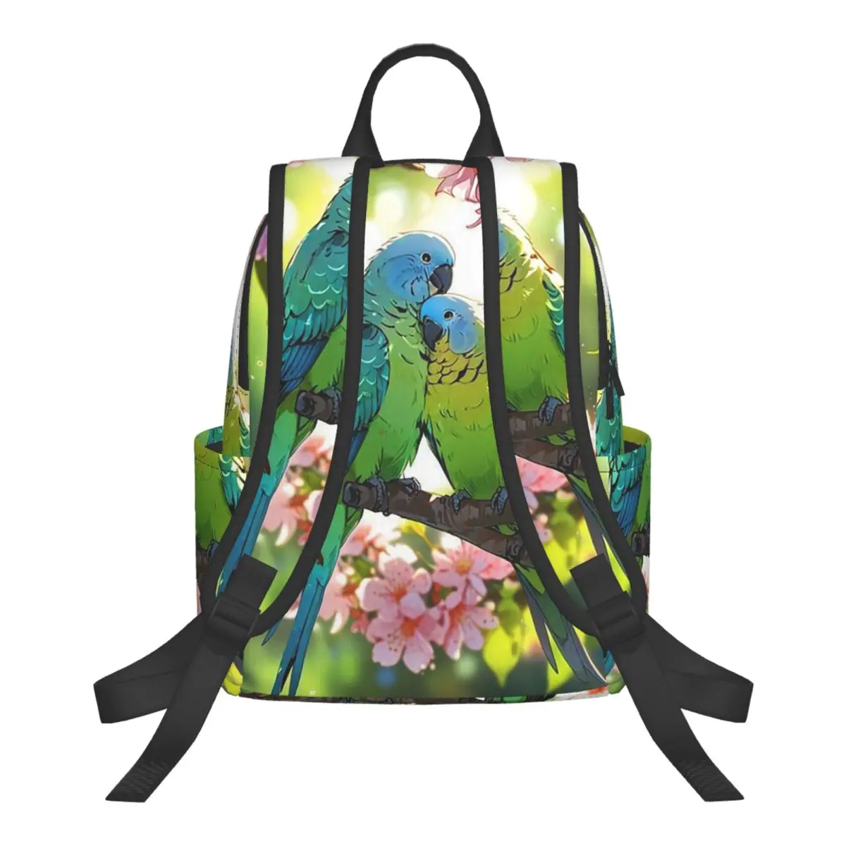 Green Parrots Birds And Blooms Flowers Student Backpack School Bag Hiking Travel Daypack for Boys Girls Bookbag Shoulder Bags