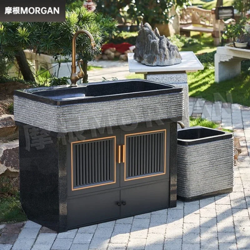 CX Outdoor Garden Washstand Natural Granite Integrated Basin Sink