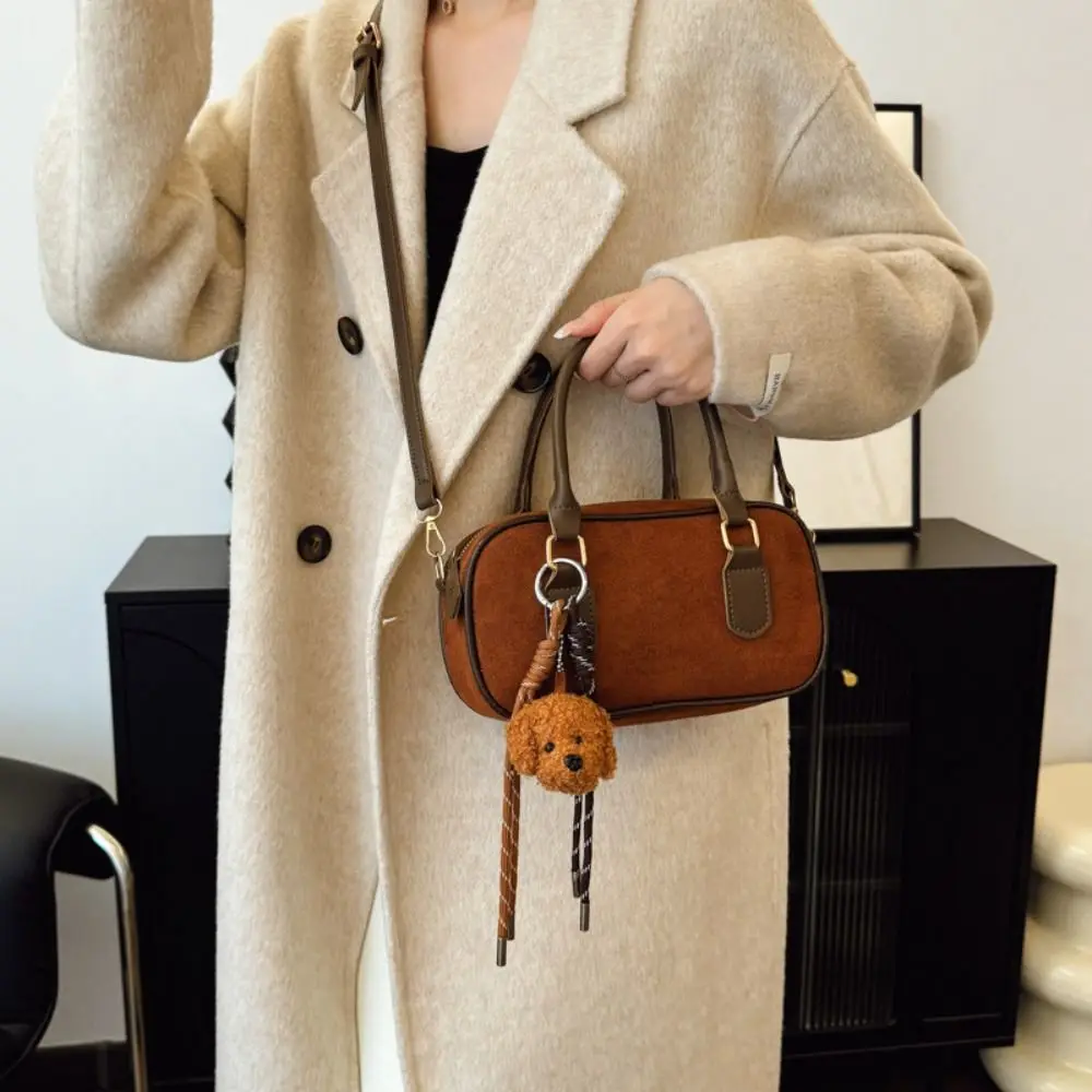 Elegancka torba bowlingowa z ekoskóry i zamszu, torebka typu Boston z PU w jednolitym kolorze, koreańska torba na ramię o dużej pojemności, streetwear