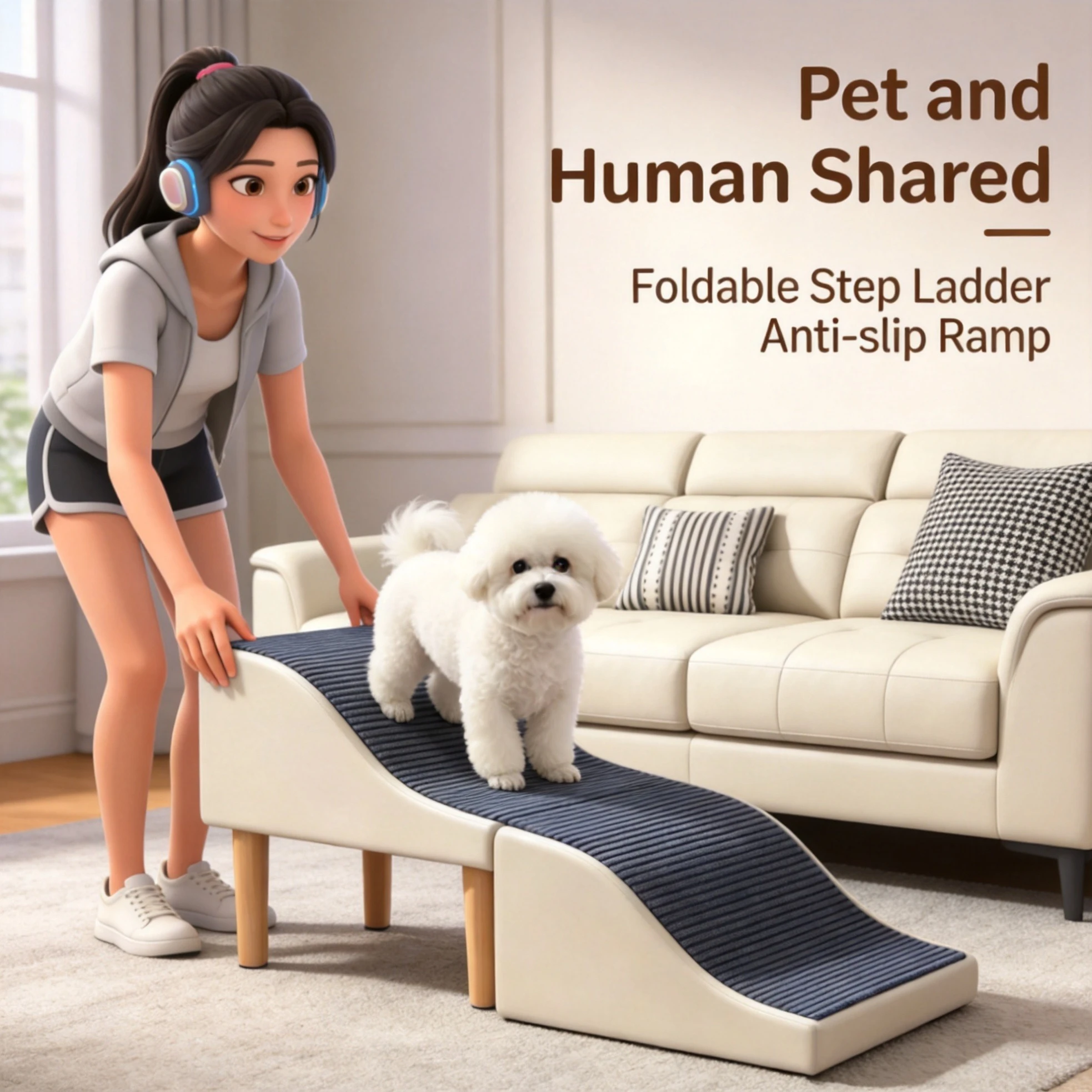 Scalloped Foldable Dog Steps Slope Ladder Multifunctional Foot Stool For Elderly Small Pets Access Couch & Bed