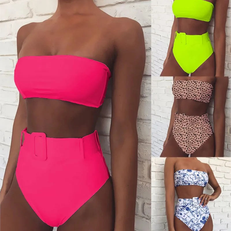 High Waist Brazilian Neon Bikini Lady Belt Swimwear Women Bandeau Swimsuit Female Push Up Bathing Suit Summer Bathers Biquini