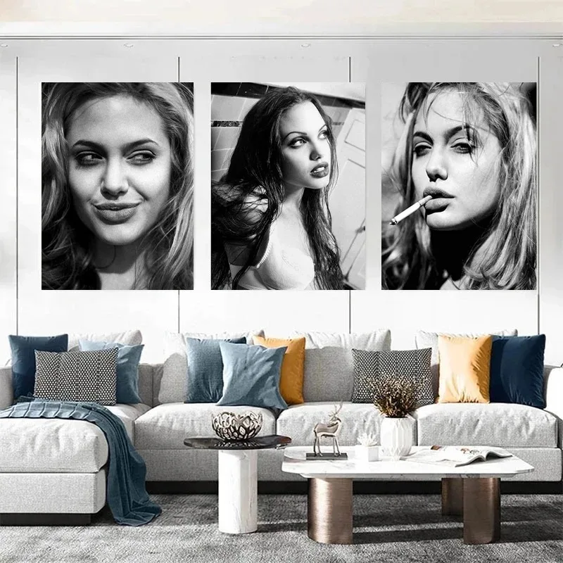 أنجلينا جولي مثير الساخن فيلم ستار الممثلة أبيض وأسود التدخين قماش اللوحة المشارك صورة جدار ديكور فني جدارية