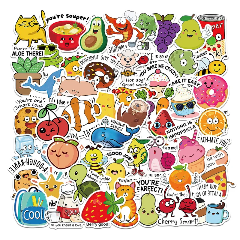 10/30/50pcs Cartoon Reward Sticker For Kids Funny Animal Fruit Graffiti Decal DIY Laptop Notebook Fridge School Teacher ChildToy