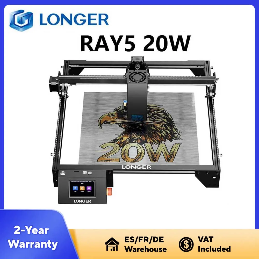 Graveur laser LONGER RAY5 20W, zone de travail 375 x 375 mm, point laser de 0,08 x 0,1 mm, WiFi, chipset 32 bits, écran tactile, découpeur laser pour bois, acrylique, cuir et métal
