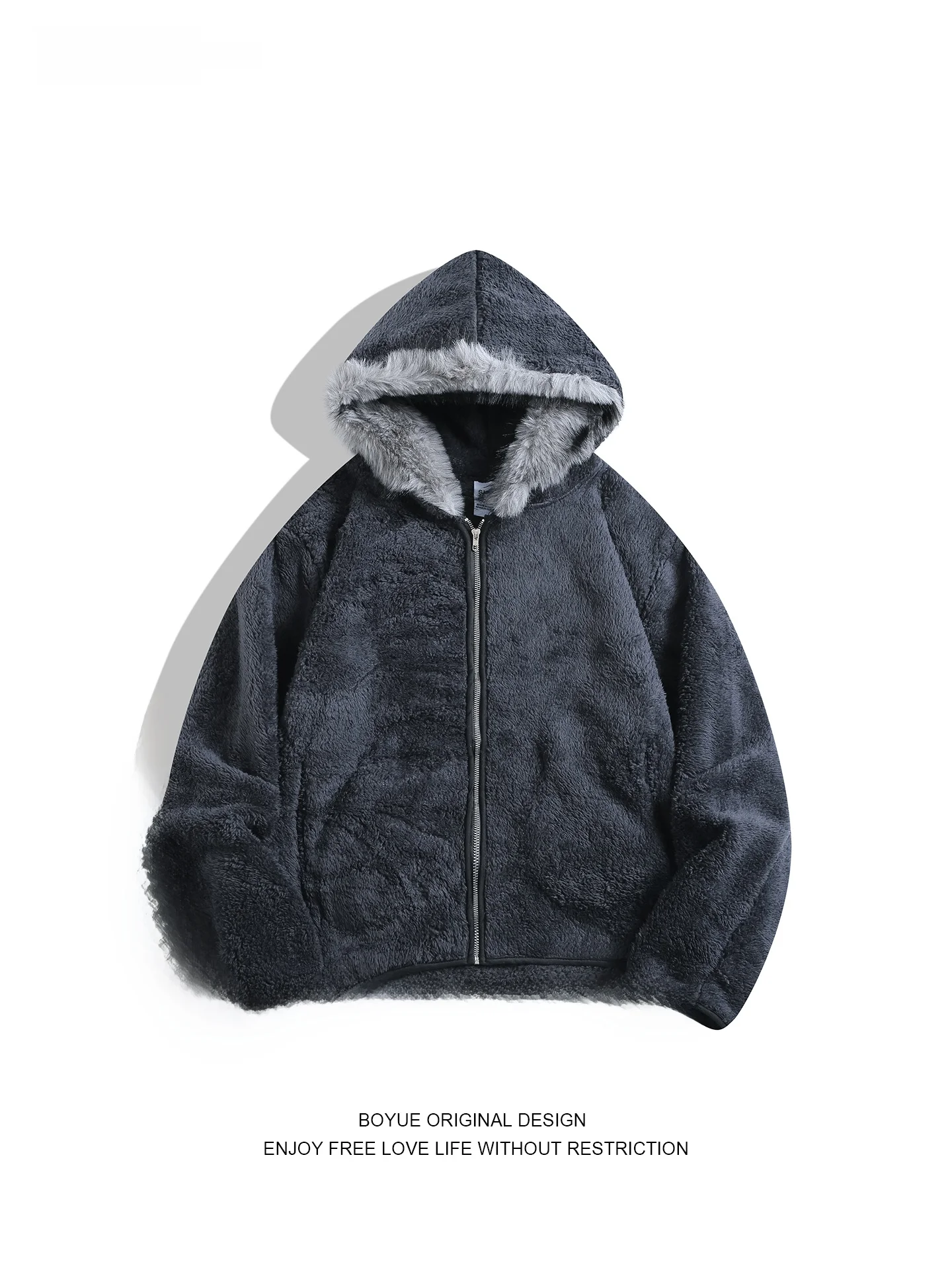 

Boyue American Sle ягненка с меховым воротником и капюшоном Jaet Thi повседневное пальто на весну, осень и зиму, верхняя одежда на молнии