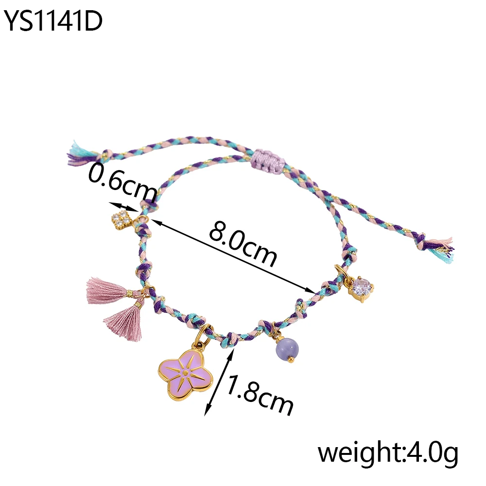 CARLIDANA سوار من الفولاذ المقاوم للصدأ مطلي بالذهب للصيف مطرز بحبل ملون سلسلة من الفولاذ المحيطي لمجوهرات عطلة الشاطئ