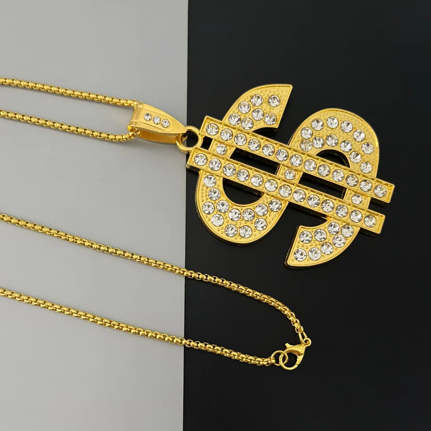 Europäische und amerikanische grenzüberschreitende, meistverkaufte Dollarzeichen-Halskette, Hip-Hop, übertriebenes und herrschsüchtiges Symbol, diamantbesetzter Anhängerschmuck