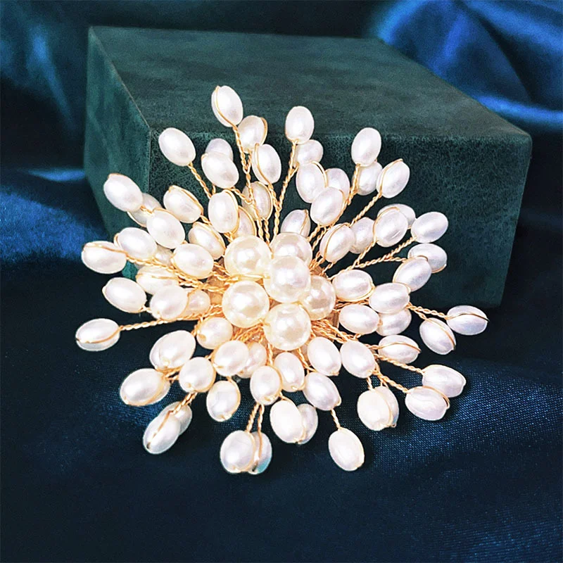 Pearl Woven Flower Brooch For Women Elegant Retro Design Alloy Pin Tie Buckles Fashion Wedding Party