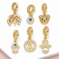 OCESRIO White Mini Crystal Tree of Life Pendant for Necklaces Copper Gold Plated Blue Eye Jewelry Making Supplies pdtb504