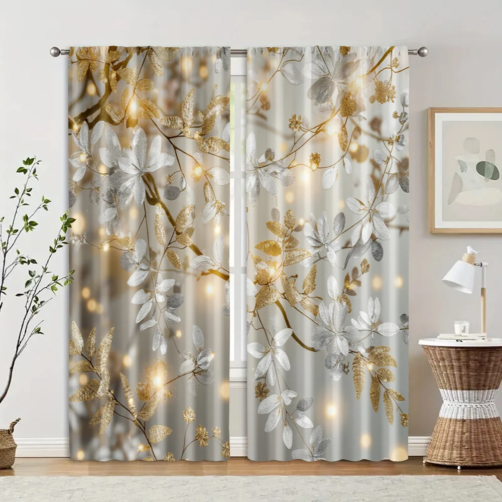 2 pcs, filtering curtains (excluding rods, non-movable, without batteries) Golden Leaf for use in bedrooms and living rooms